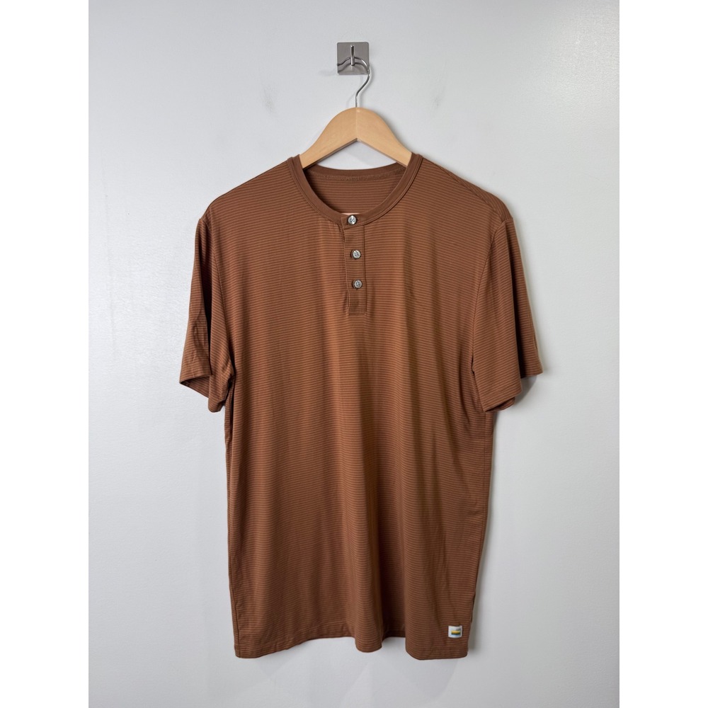Vuori Men Brown Henley Short Sleeve Micro Stripe Performance Shirt Small